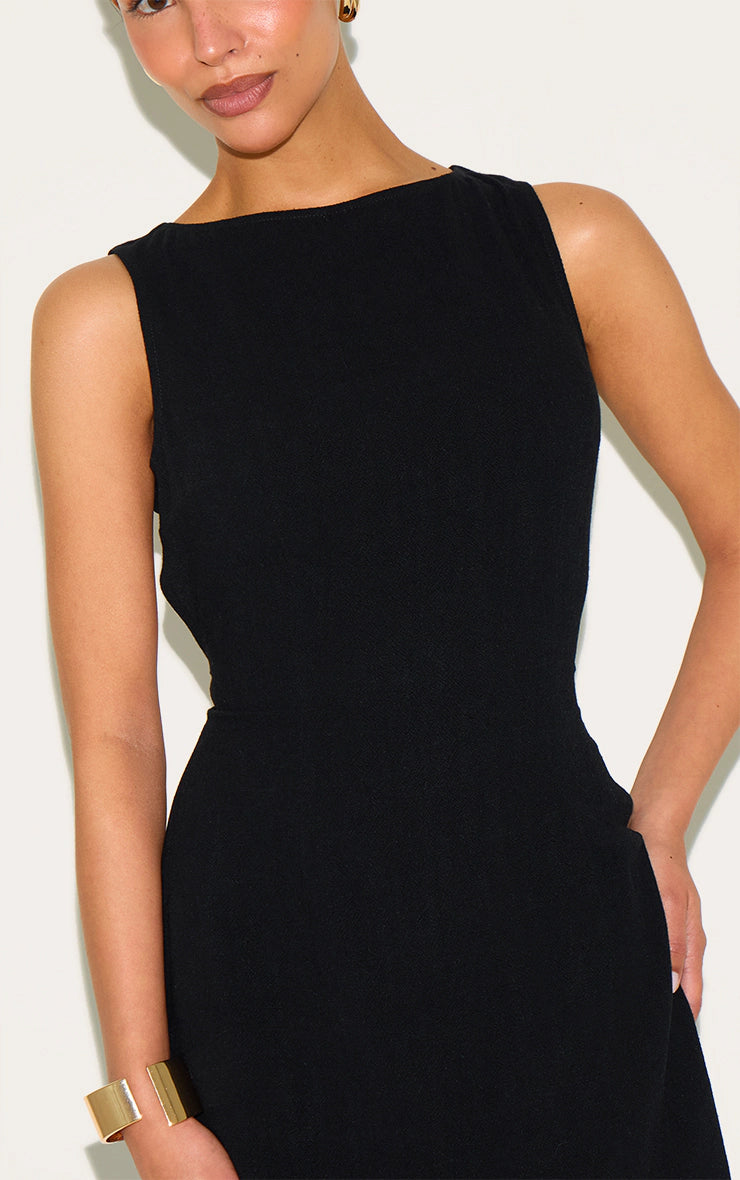 Petite Black Linen Look Backless Shift Dress