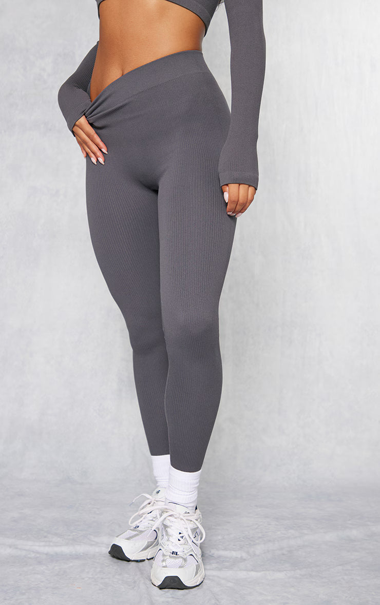 Charcoal Structured Snatched Ribbed Leggings