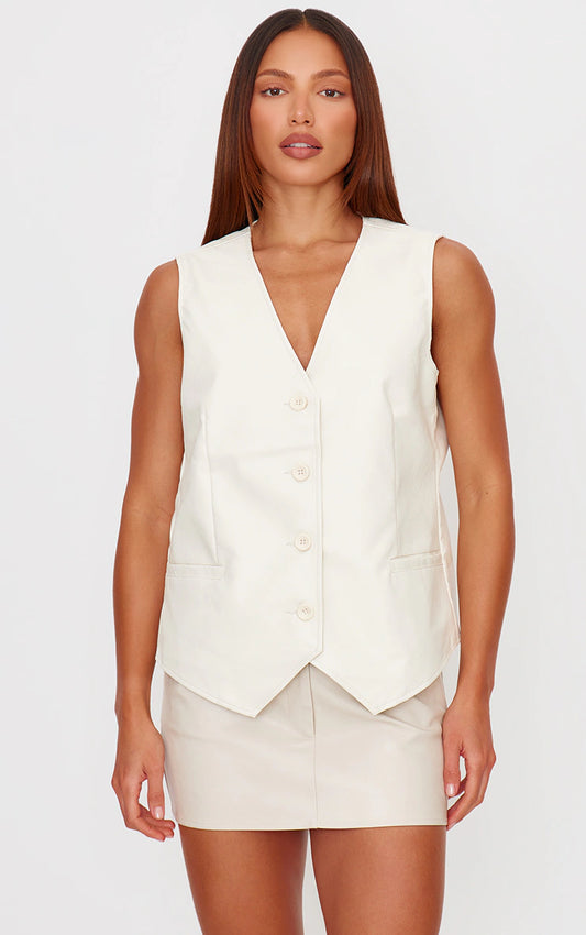 Cream Faux Leather Oversized Vest