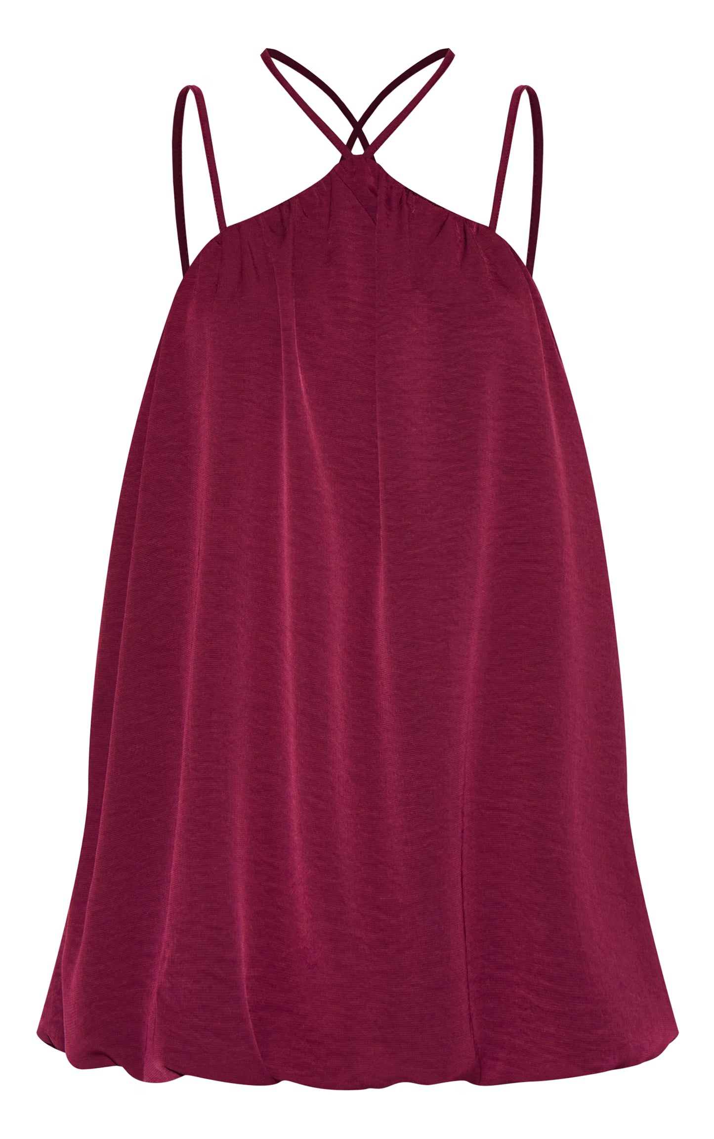 Wine Puff Ball Strappy Mini Dress