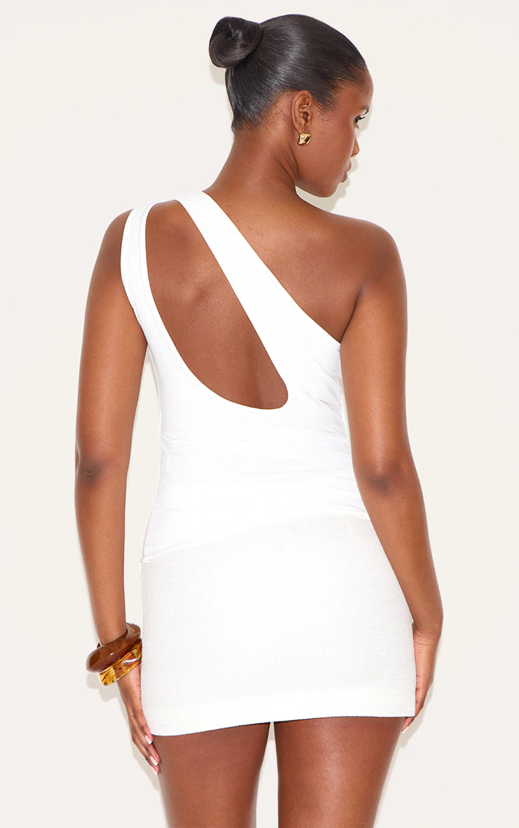 Cream Double Layer Slinky Back Detail One Shoulder Top