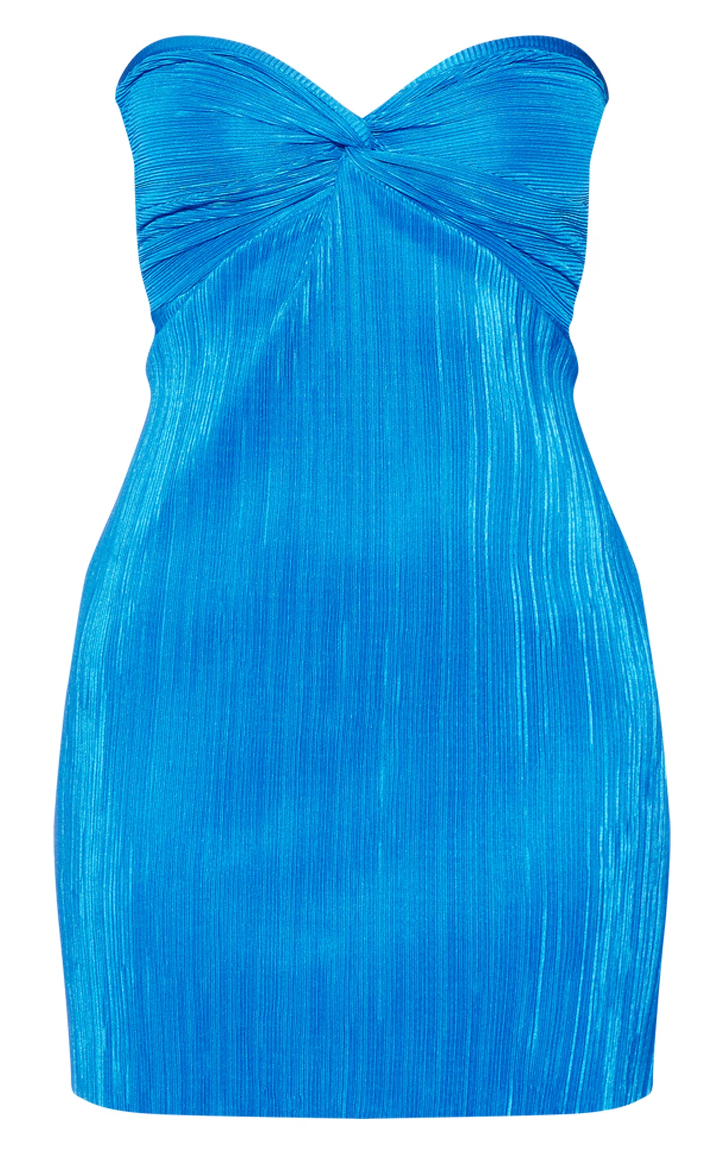 Bright Blue Plisse Knot Detail Bandeau Bodycon Dress