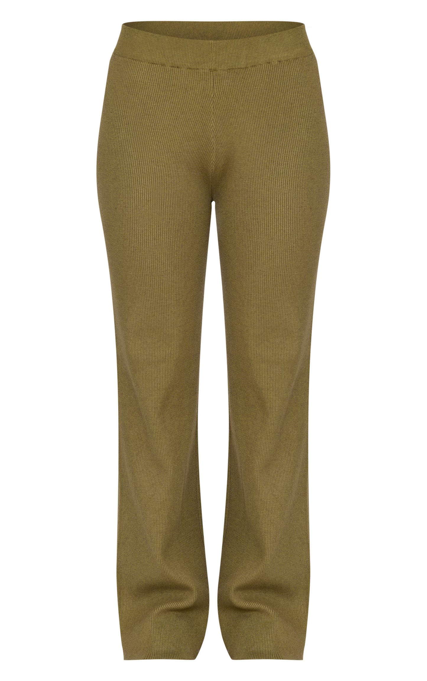 Khaki Light Rib Knit Wide Leg Pants