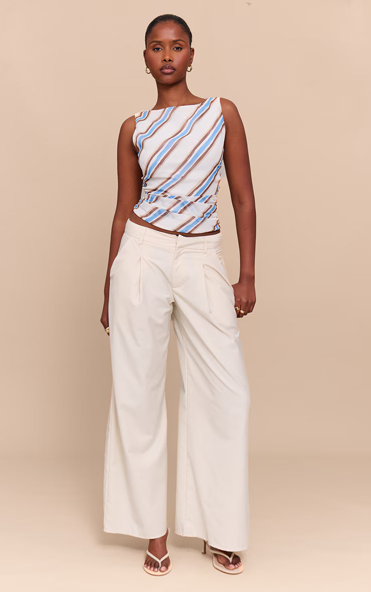Blue Stripe Ruched Long Top
