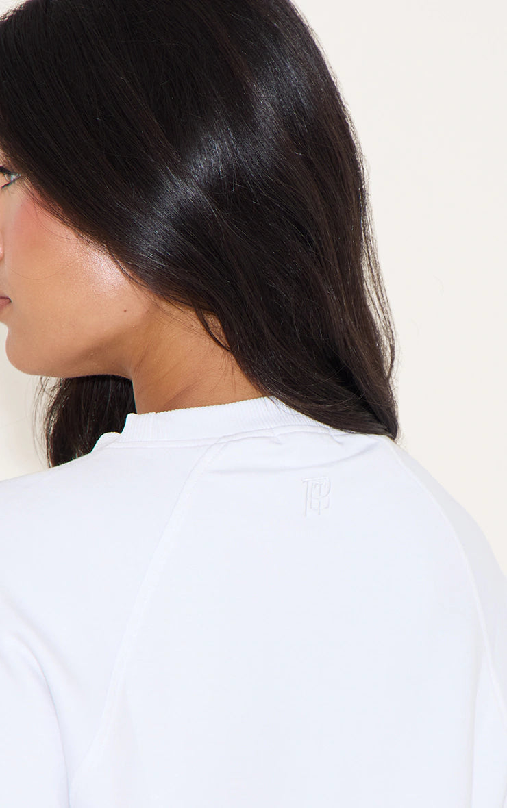 White Embroidered Interlock Boxy Tee