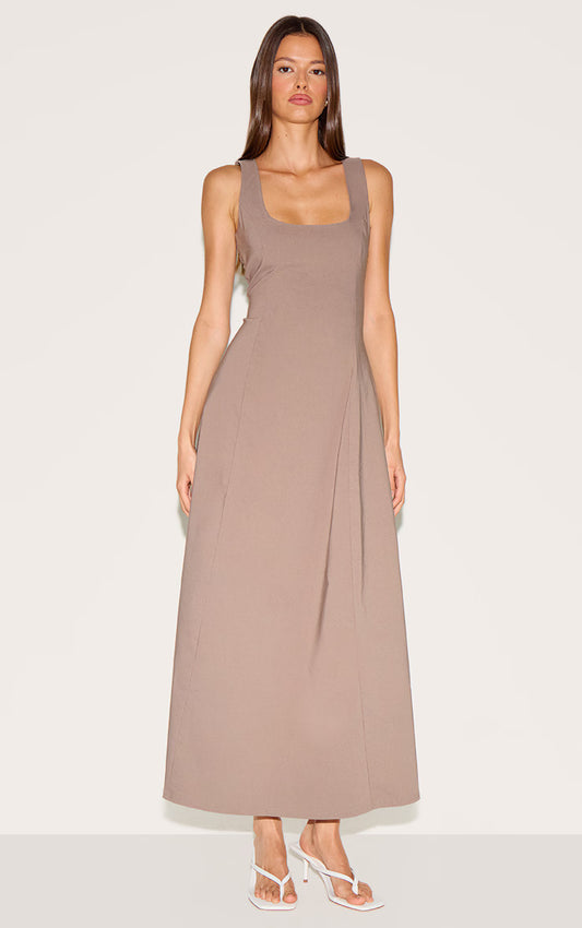 Taupe Scoop Neck Sleeveless Maxi Dress