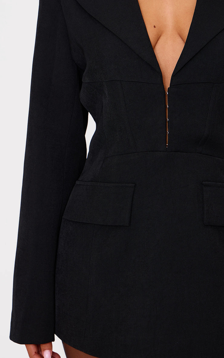 Petite Black Hook And Eye Fitted Blazer Dress