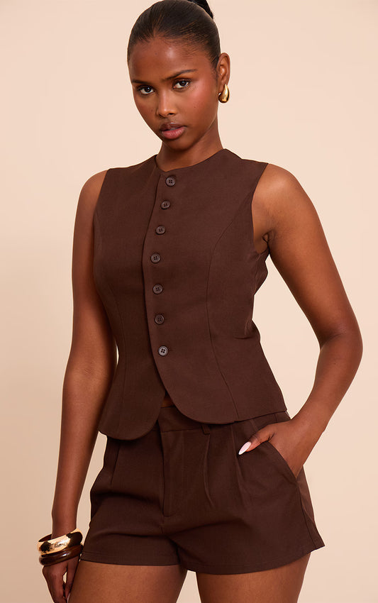 Chocolate Tailored Woven Vest