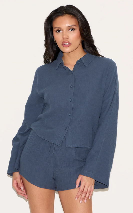 Dark Blue Oversized Button Up Shirt
