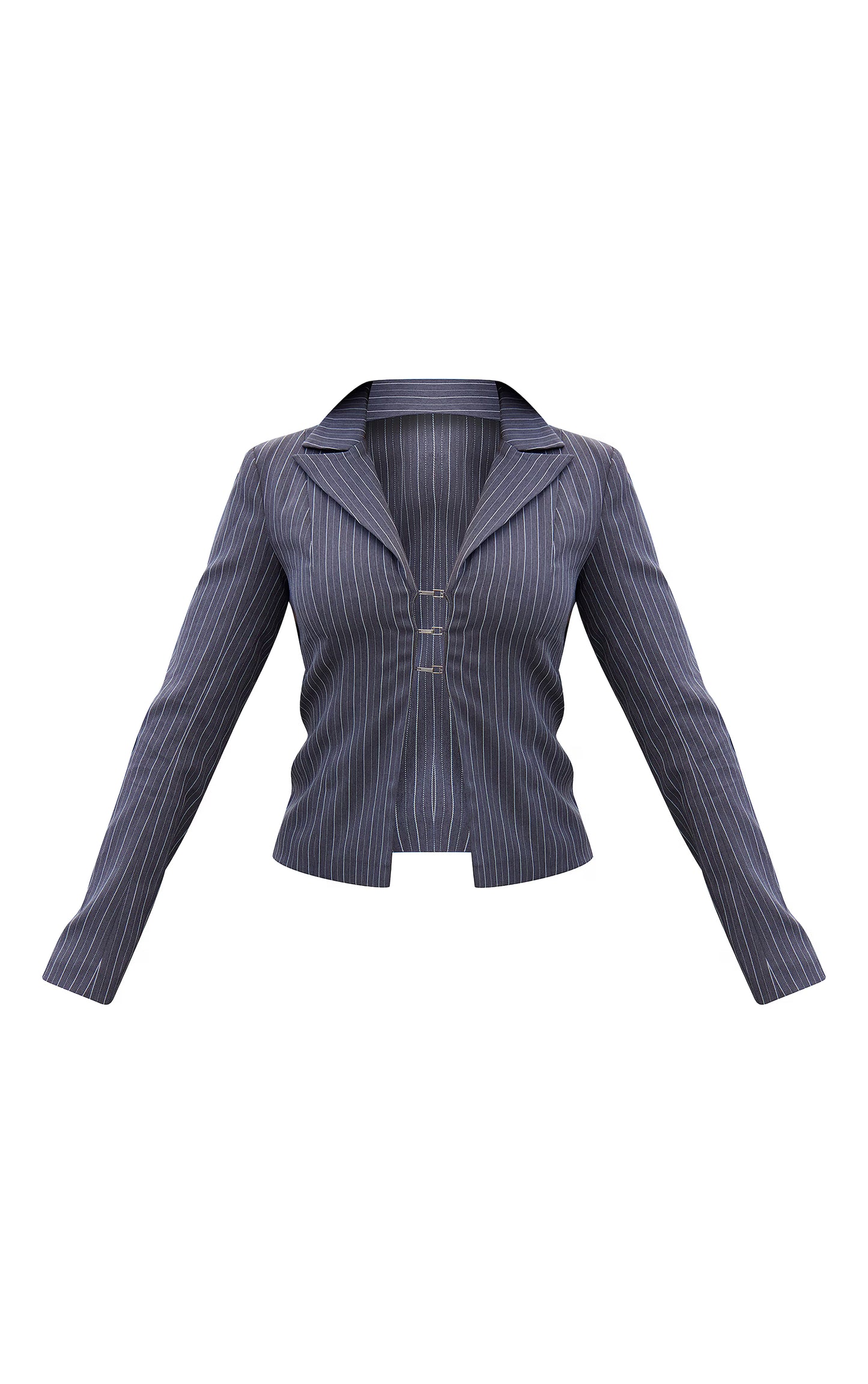 Dark Grey Open Front Pinstripe Fitted Shirt