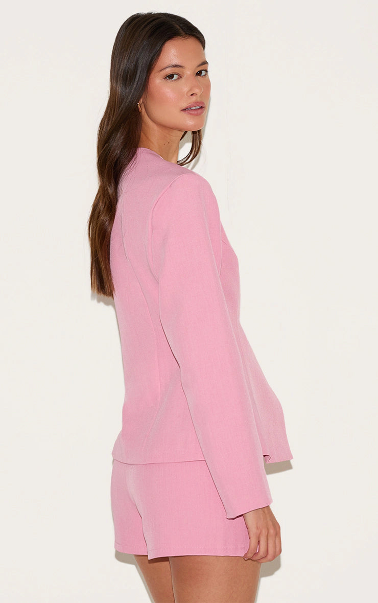 Candy Pink Tailored Cinched Waist Asymmetric Blazer