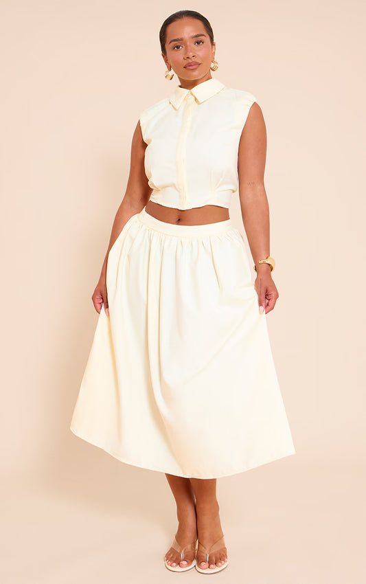 Shape Butter Cream Woven Mid Rise Midi A-line Skirt