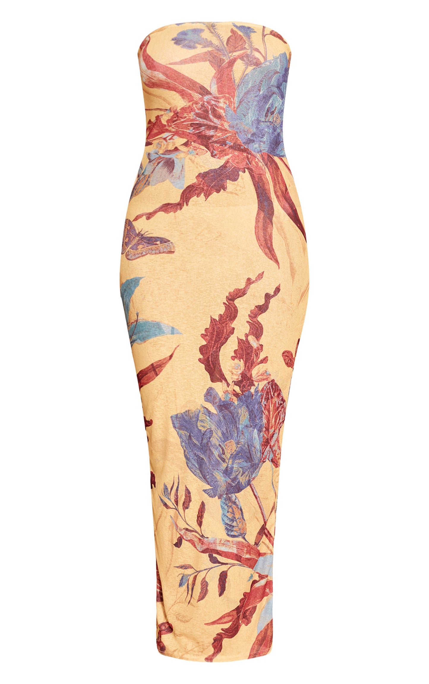 Yellow Floral Abstract Printed Onion Skin Bandeau Maxi Dress