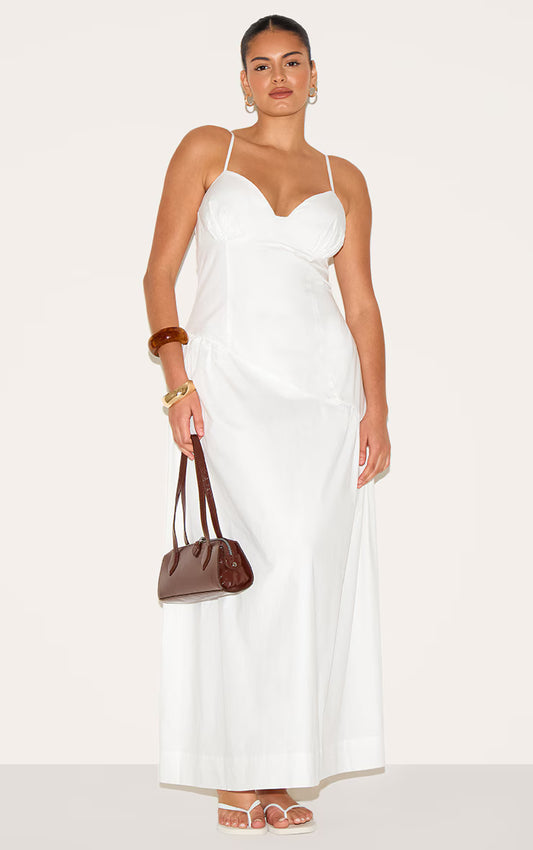 Plus White Plunge Asymmetric Detail Midaxi Dress
