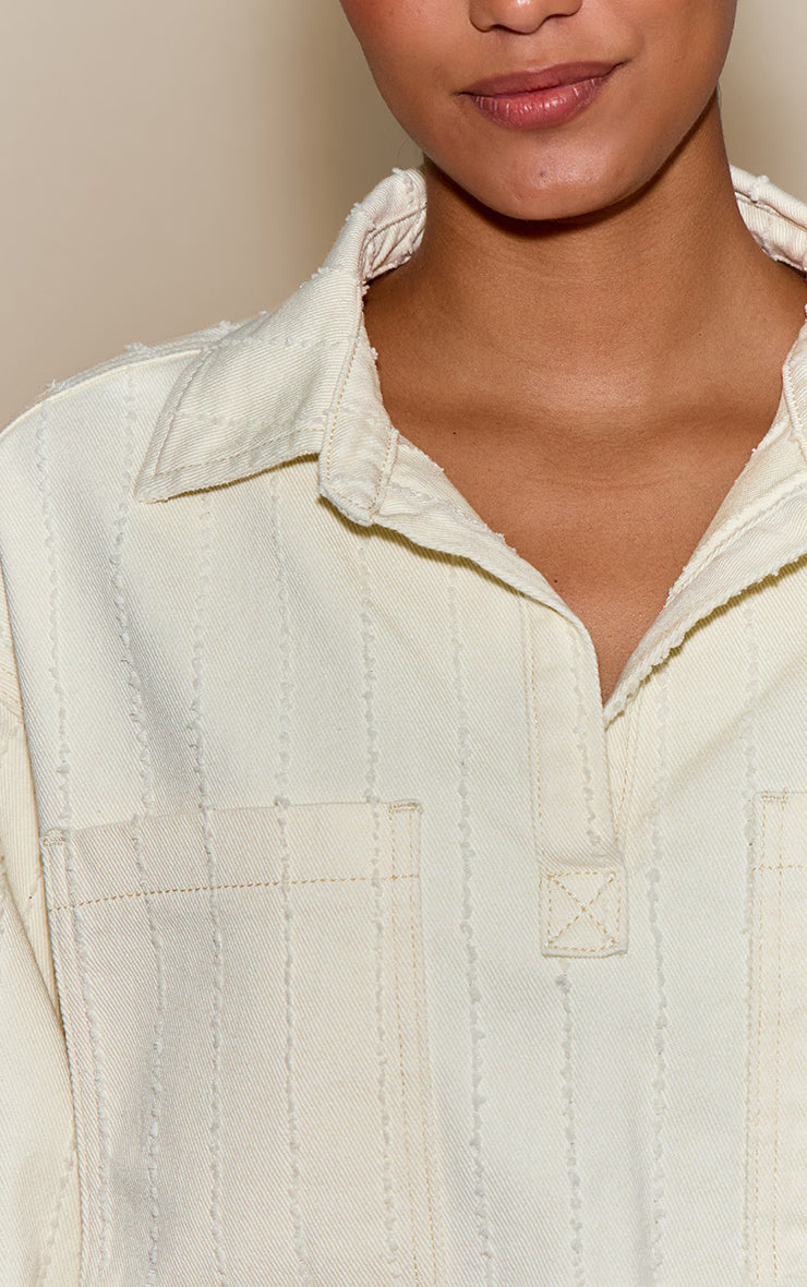 White Boucle Denim Oversized Shirt