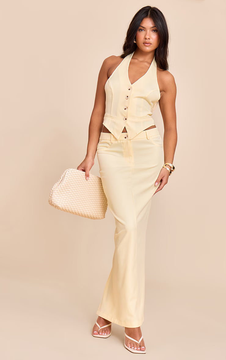 Butter Yellow Tailored Woven Backless Halterneck Vest