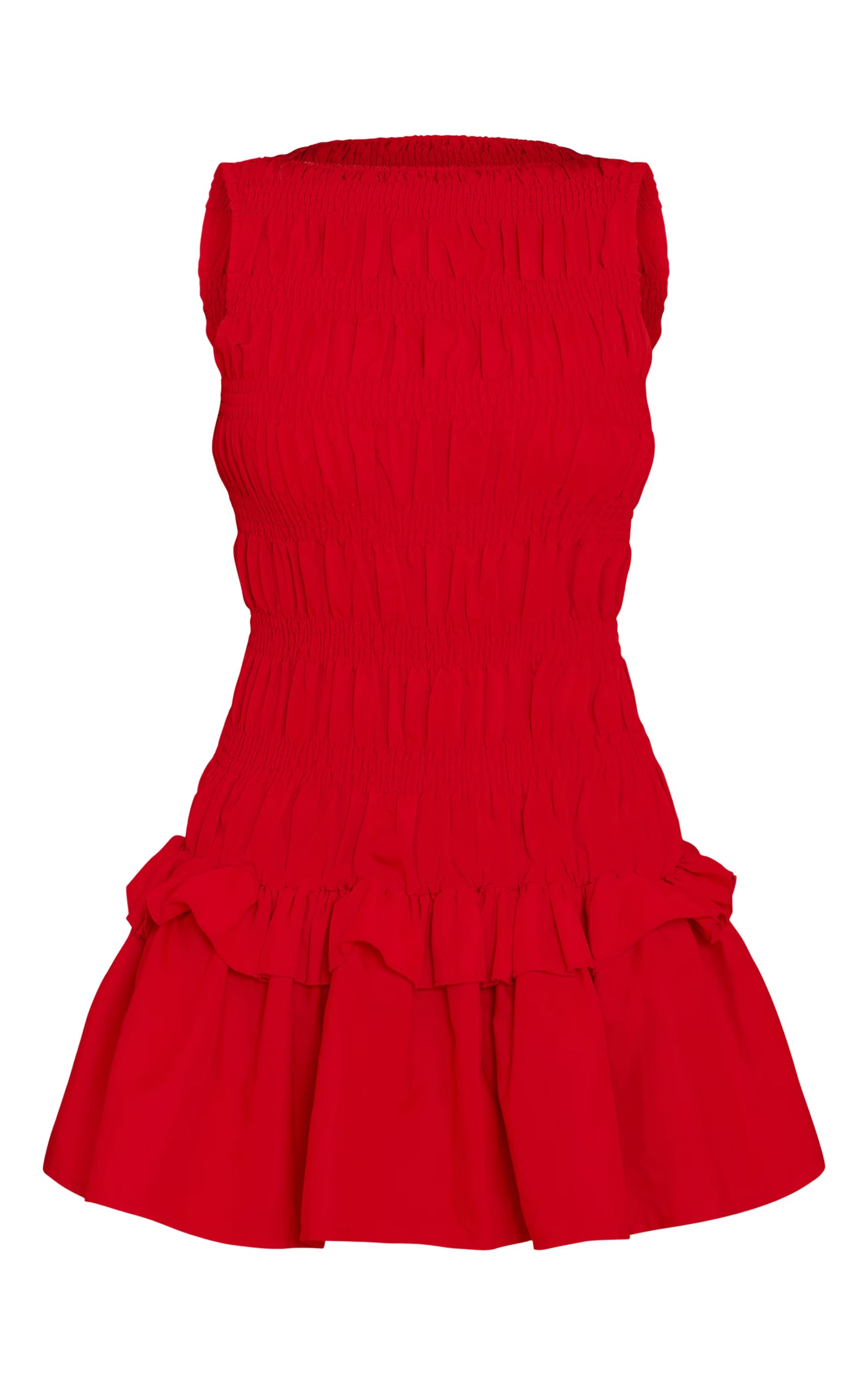 Red Tailored Shirred Frill Shift Dress