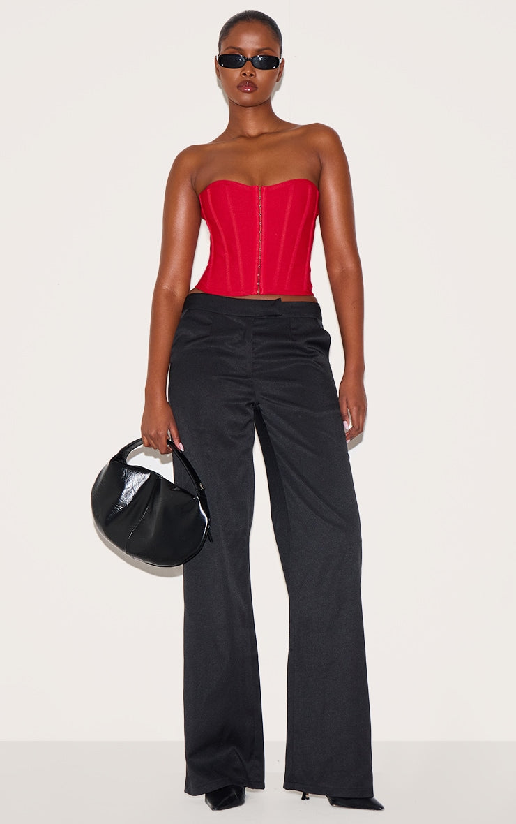 Dusty Red Bandage Hook And Eye Structured Corset