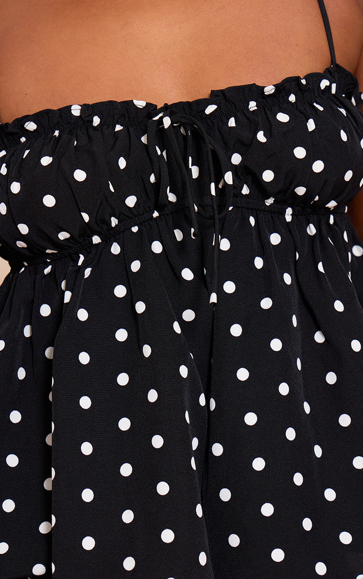 Black Polka Dot Strappy Frill Top
