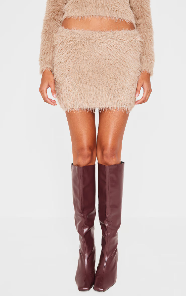 Mocha Fluffy Knit Micro Mini Skirt