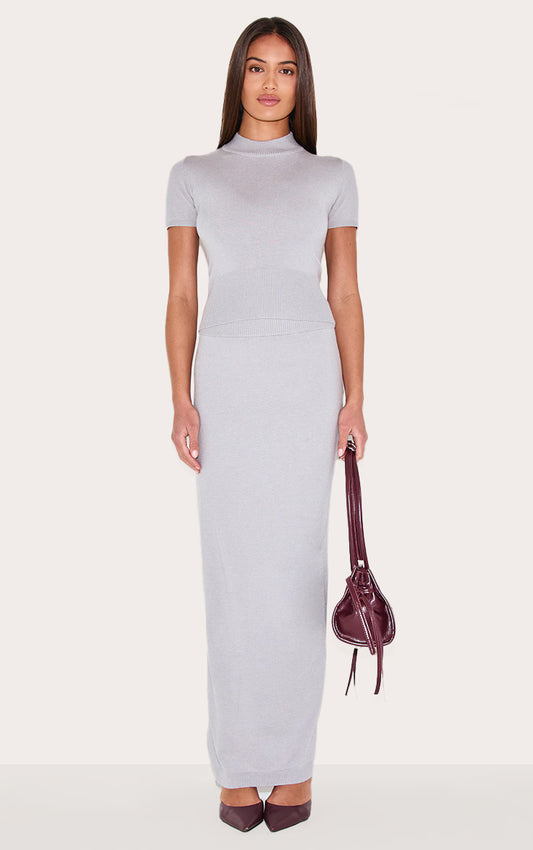 Ash Grey Basic Knit Maxi Skirt