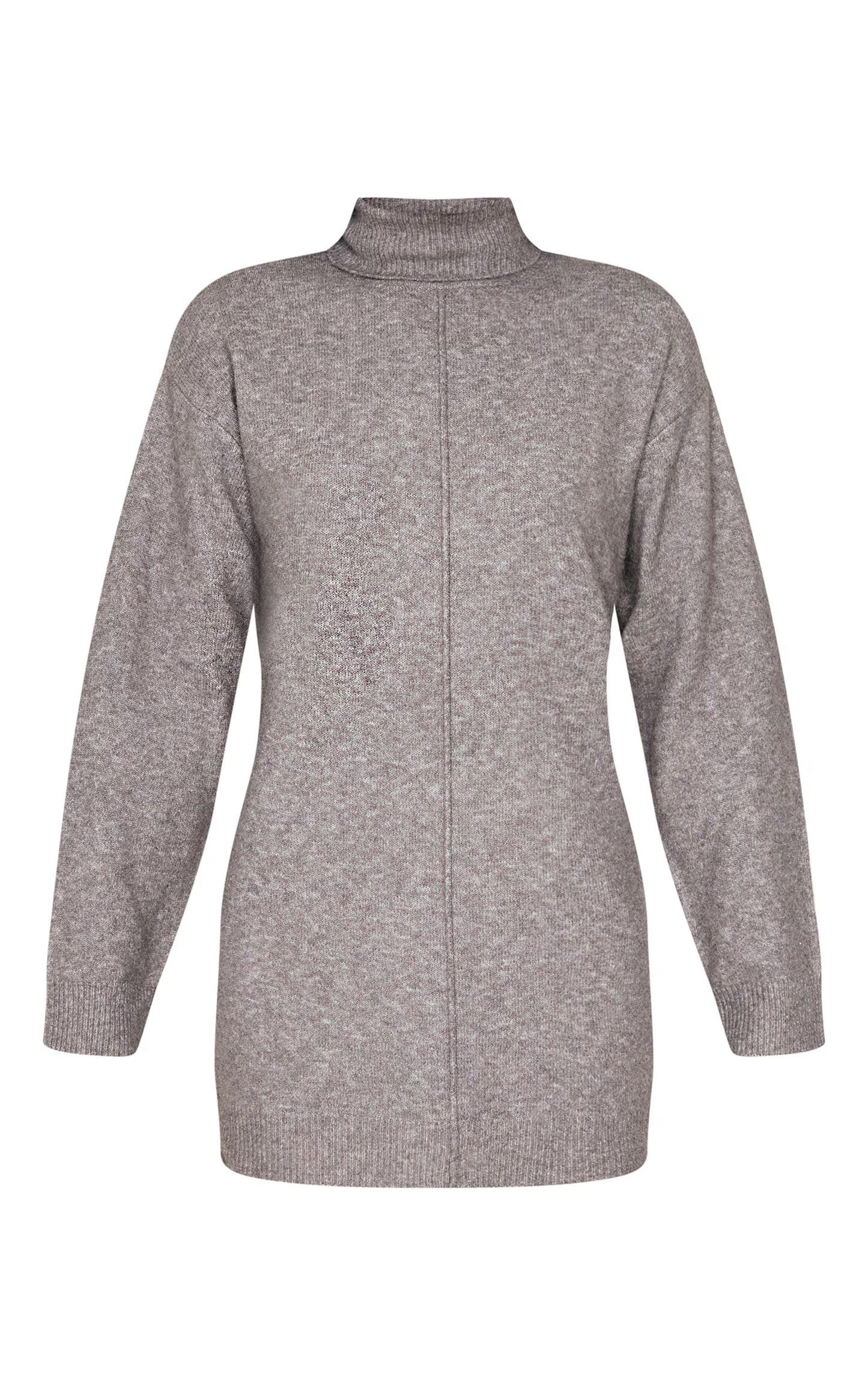 Charcoal Soft Knit Roll Neck Oversized Seam Detail Sweater Dress