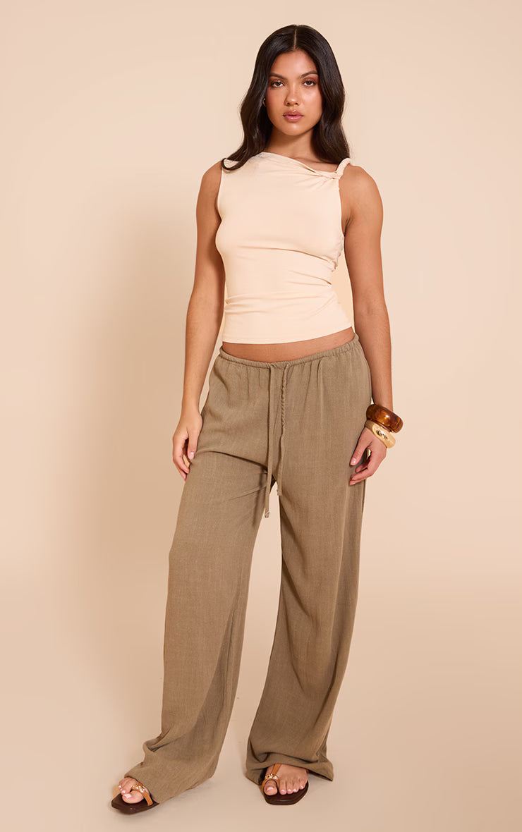 Stone Soft Cotton Twist Detail Long Vest Top
