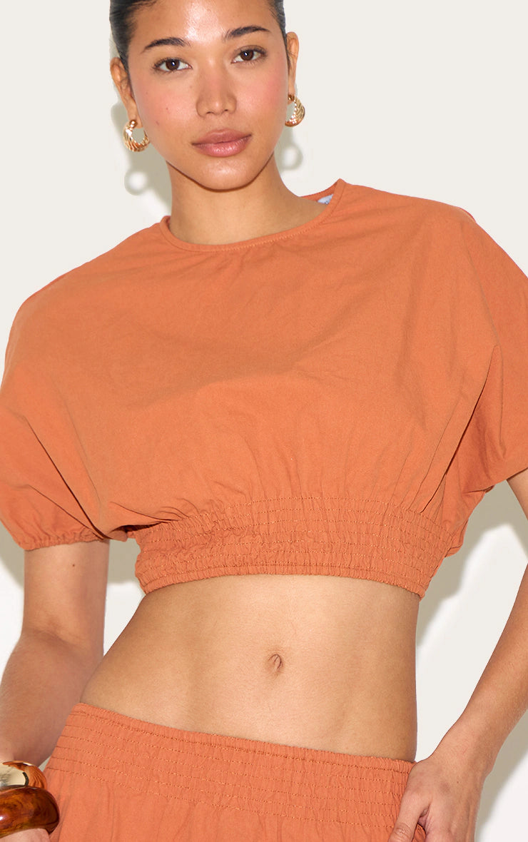Burnt Orange Sheered Waist Cap Sleeve Crop Top