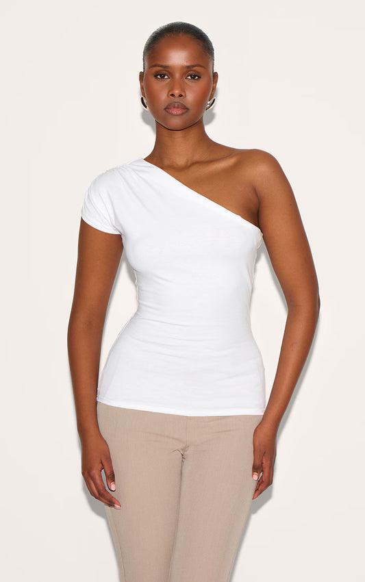 White One Shoulder Asymmetric Top