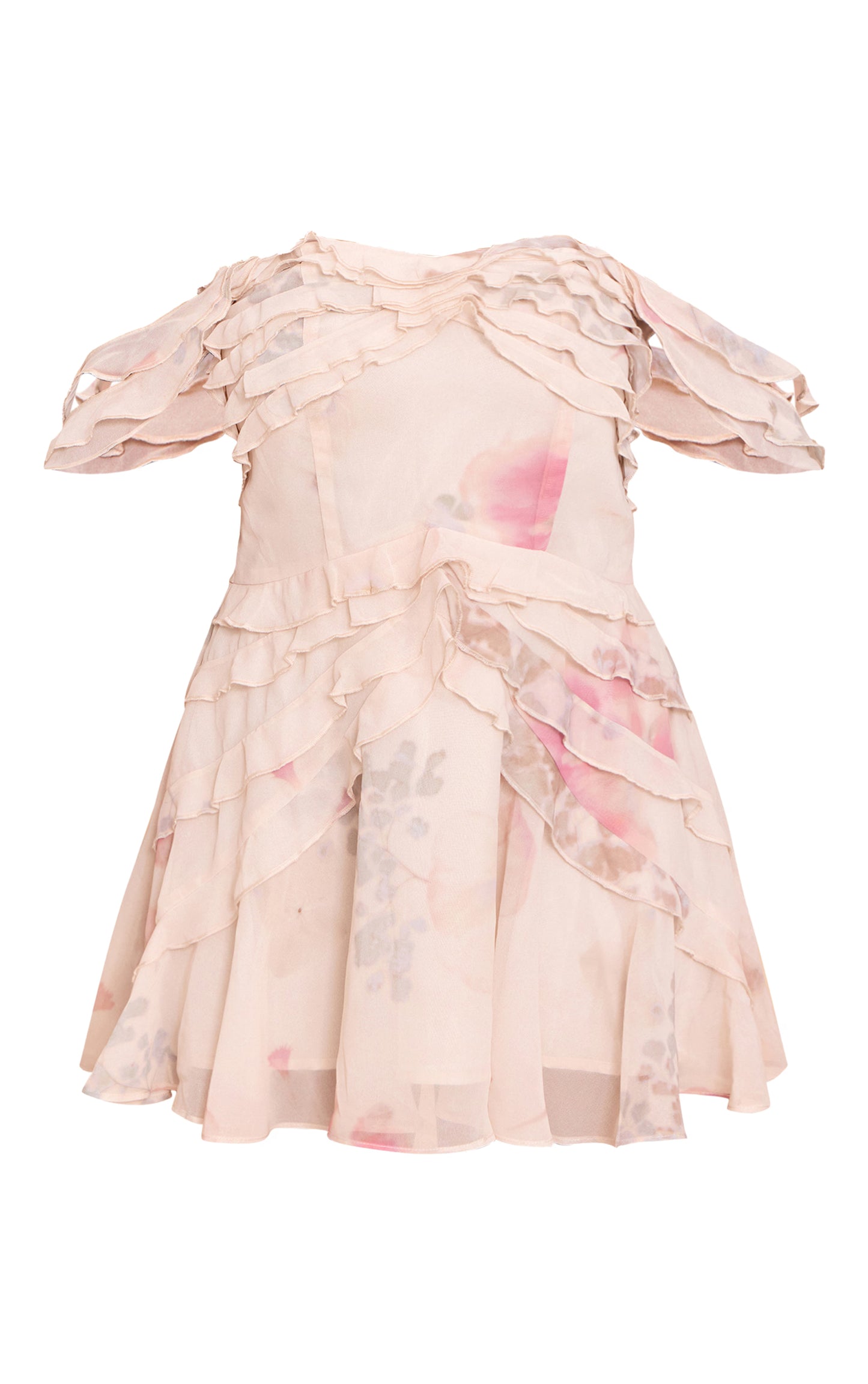 Multi Print Bardot Frill Details Shift Dress