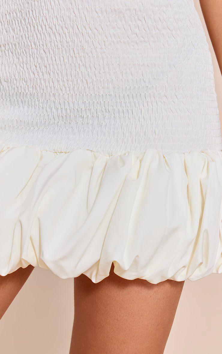 Cream Shirred Bandeau Bodycon Dress