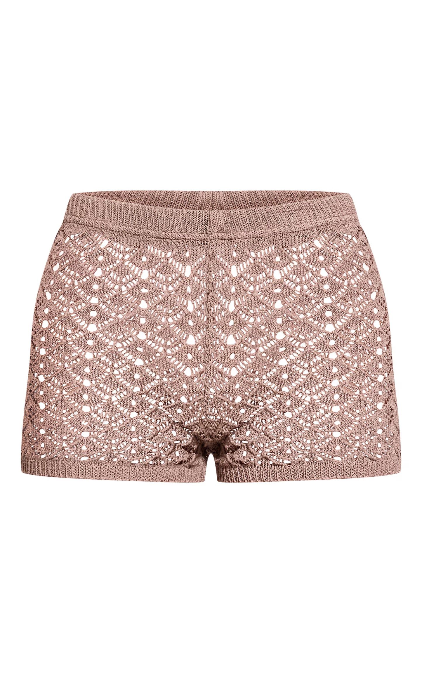 Taupe Crochet Knit Mini Shorts