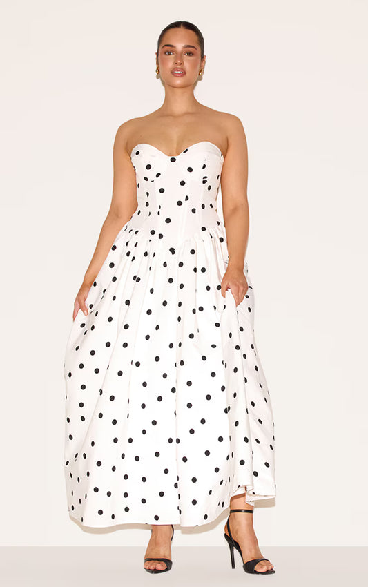 Shape White Polka Dot Corseted Maxi Shift Dress