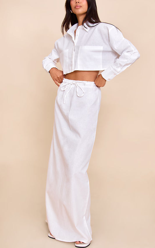 White Drawstring Maxi Skirt
