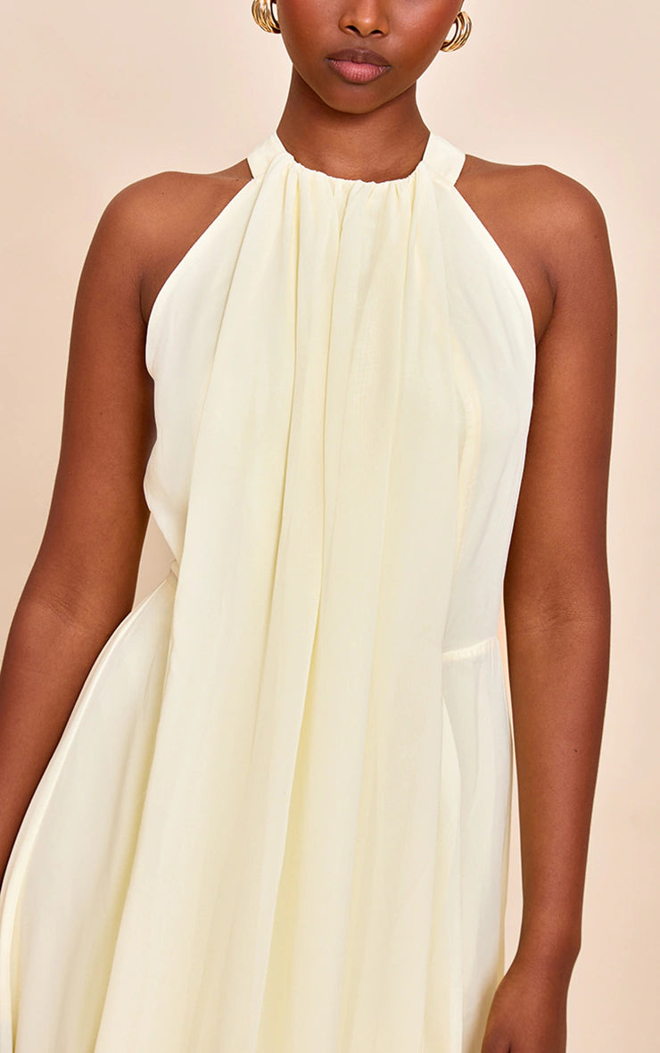 Lemon Chiffon Extreme Pleated Maxi Dress