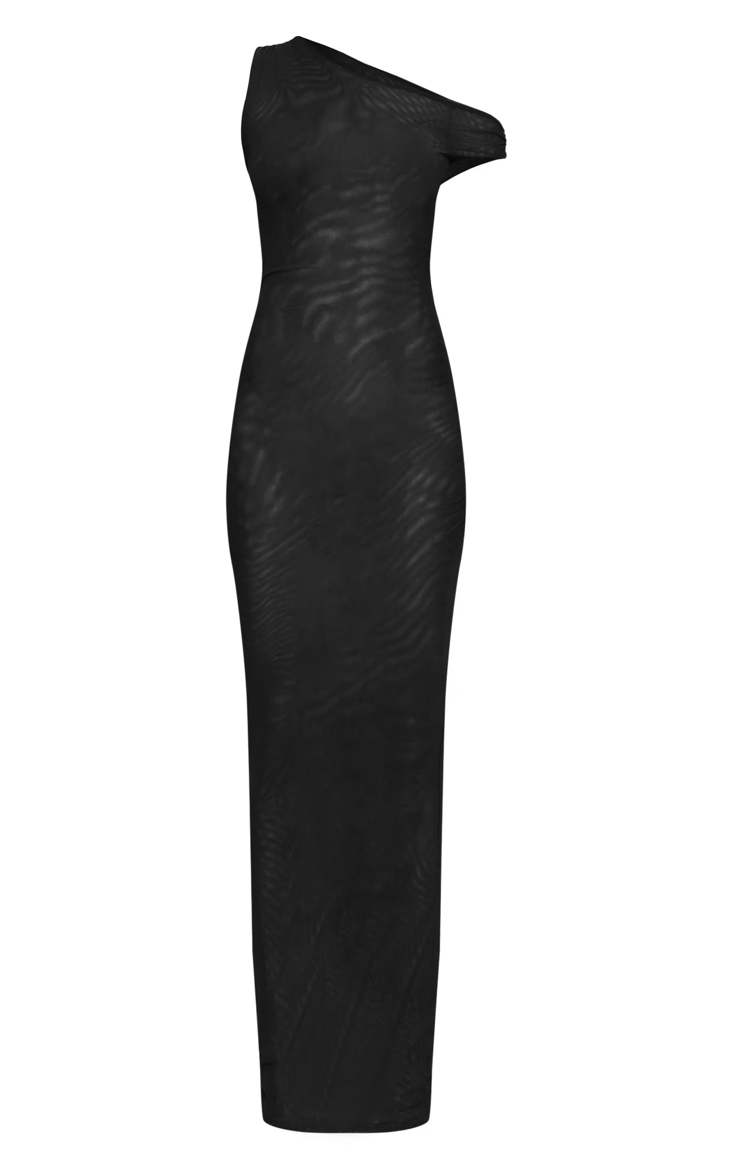 Black Double Layer Mesh Asymmetric Neck Maxi Dress
