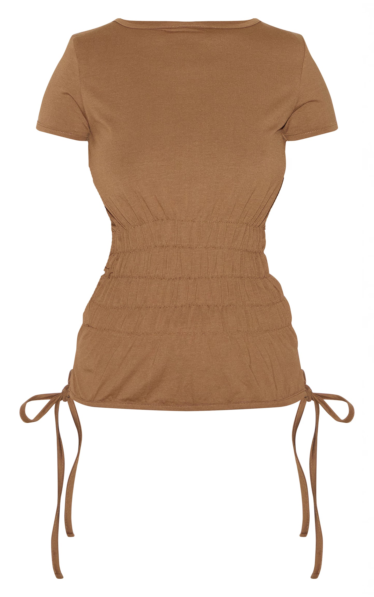 Mushroom Shirred Cap Sleeve T-shirt