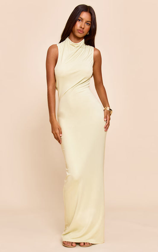 Petite Lime Green High Neck Maxi Dress