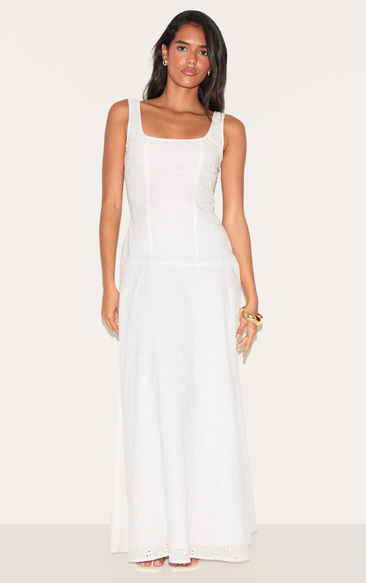 White Broderie Corset Midaxi Dress