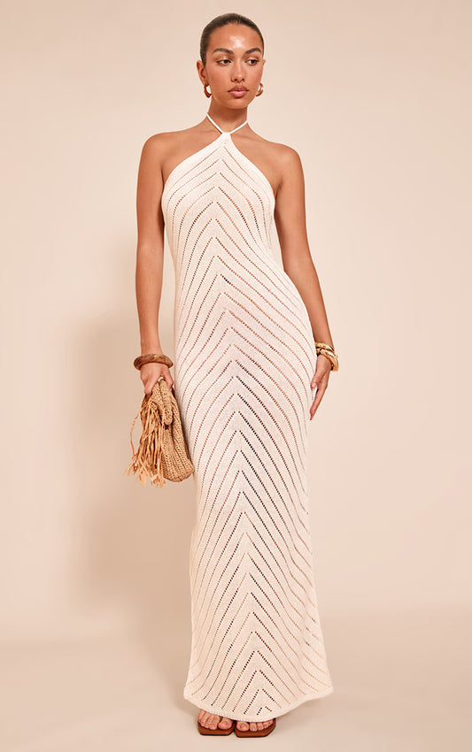 Cream Chevron Knitted Maxi Dress