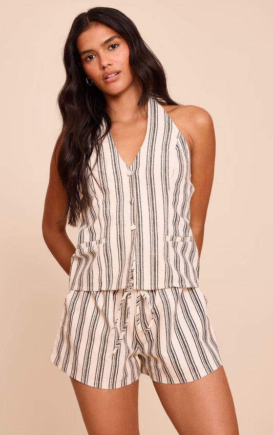 Natural Textured Stripe Drawstring Floaty Shorts