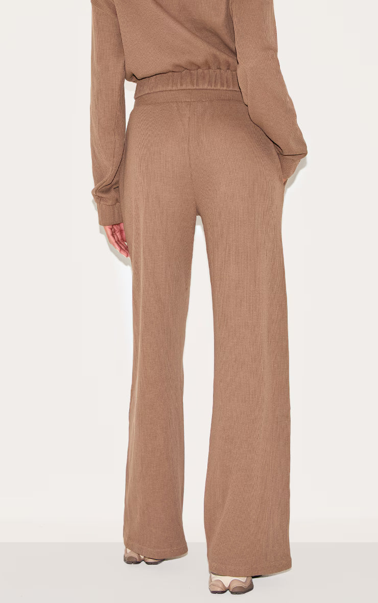 Brown Waffle Wide Leg Pants