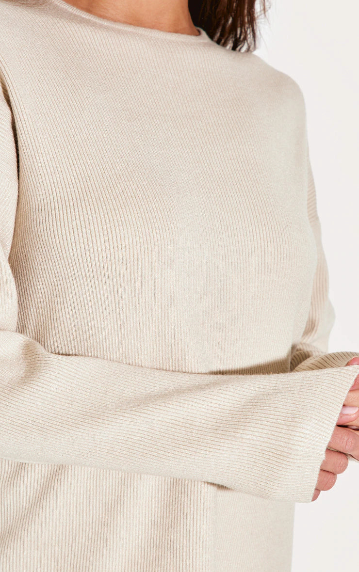 Oatmeal Light Rib Knit Oversized Top