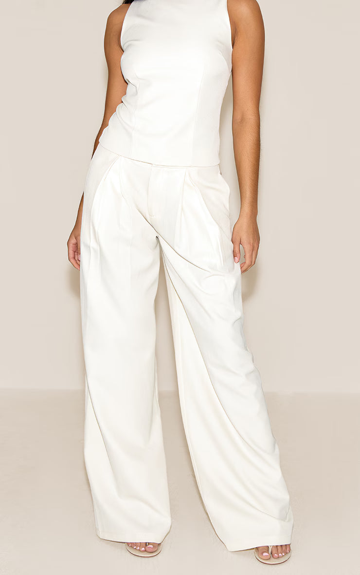 White Tailored Woven Wide Leg Pants