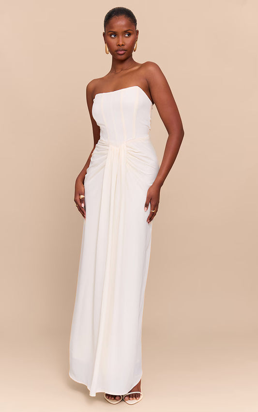 Cream Bandeau Corset Drape Detail Maxi Dress