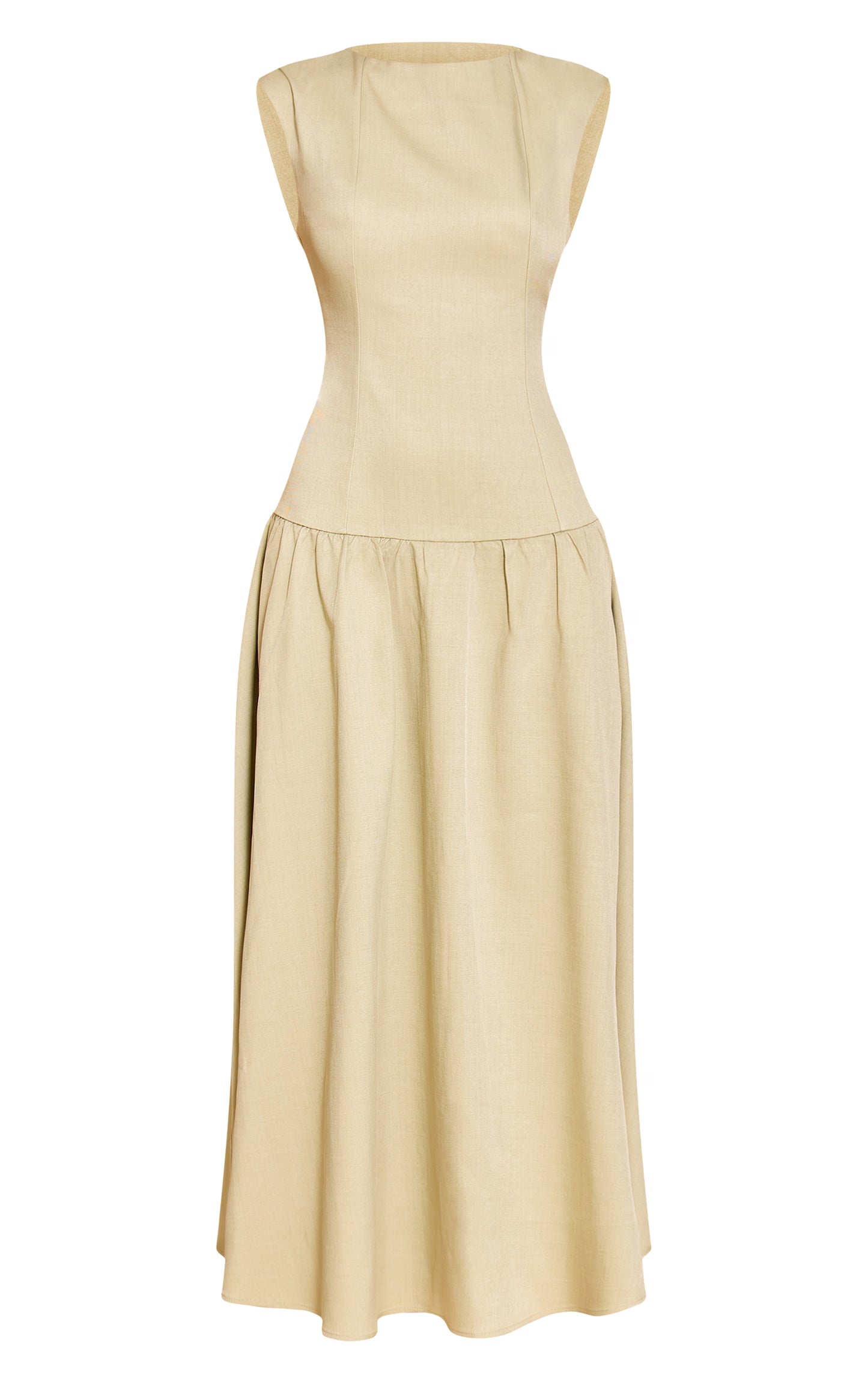 Sage Woven Boat Neck Dropped Waist Maxi Dress