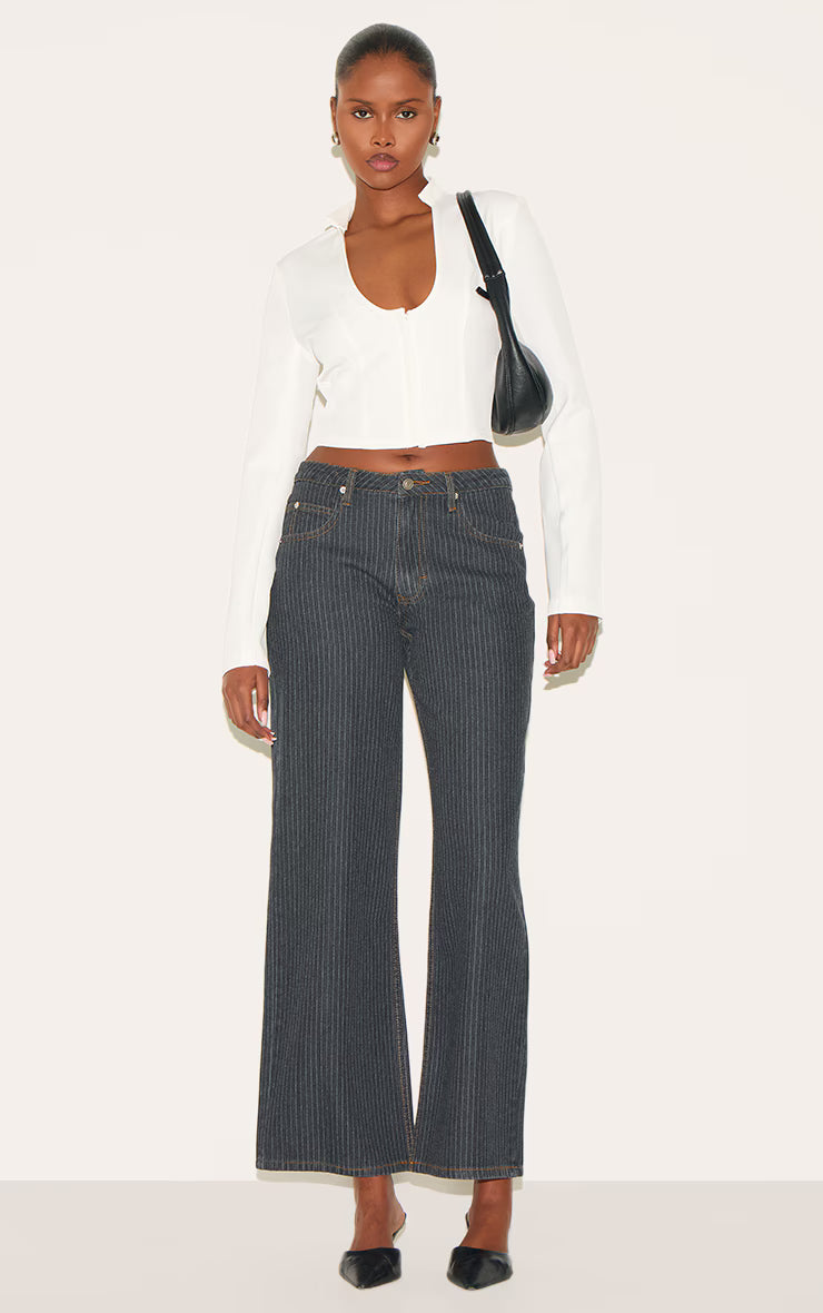 White Plunge Scoop Neck Shirt