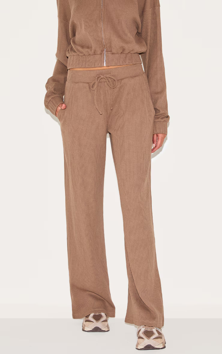 Brown Waffle Wide Leg Pants