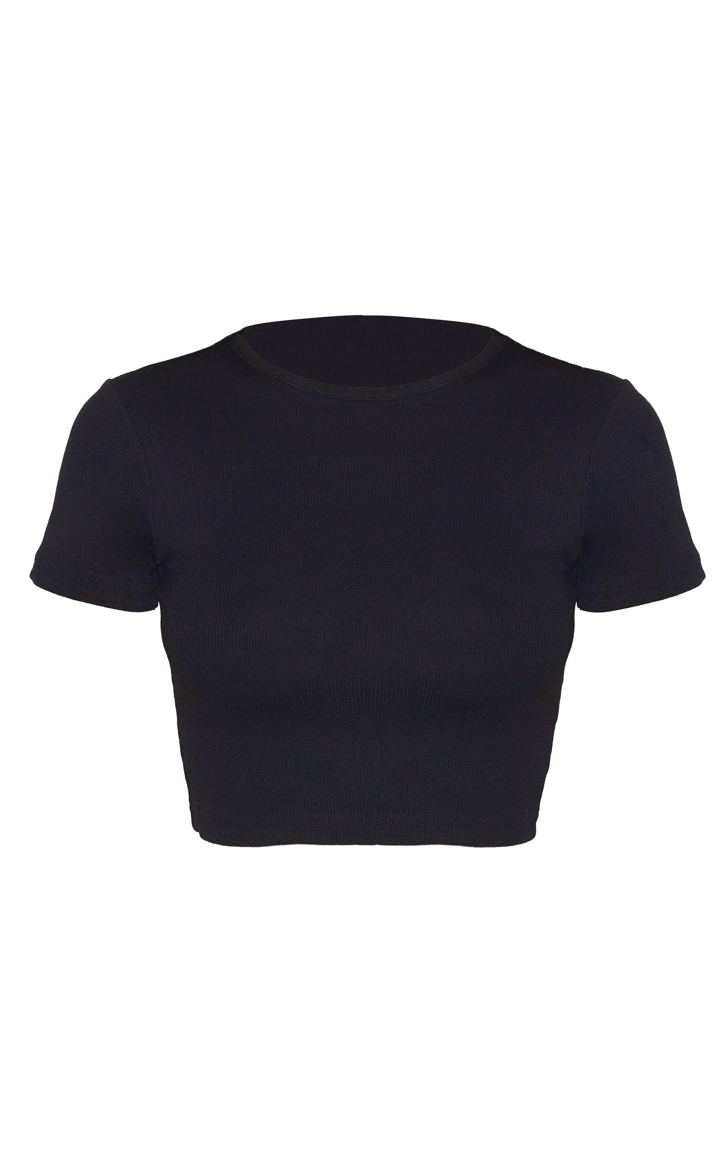 Black Basic Soft Ribbed Short Sleeve Crop Top