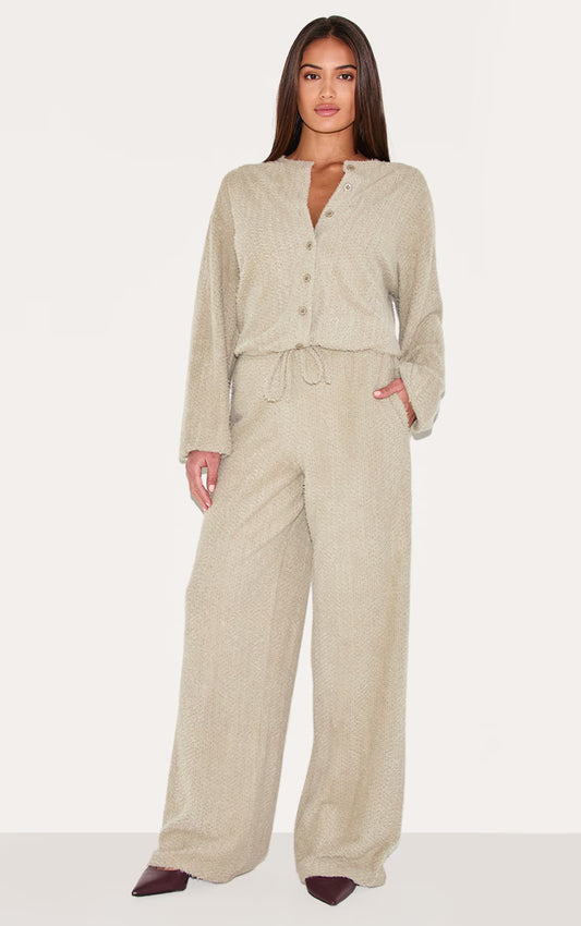 Mushroom Textured Wide Leg Drawstring Pants